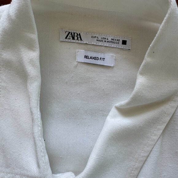 ZARA Loose / Boxy SS Woven Shirt w/ Chest Pockets - White - Size L - Picture 2 of 3